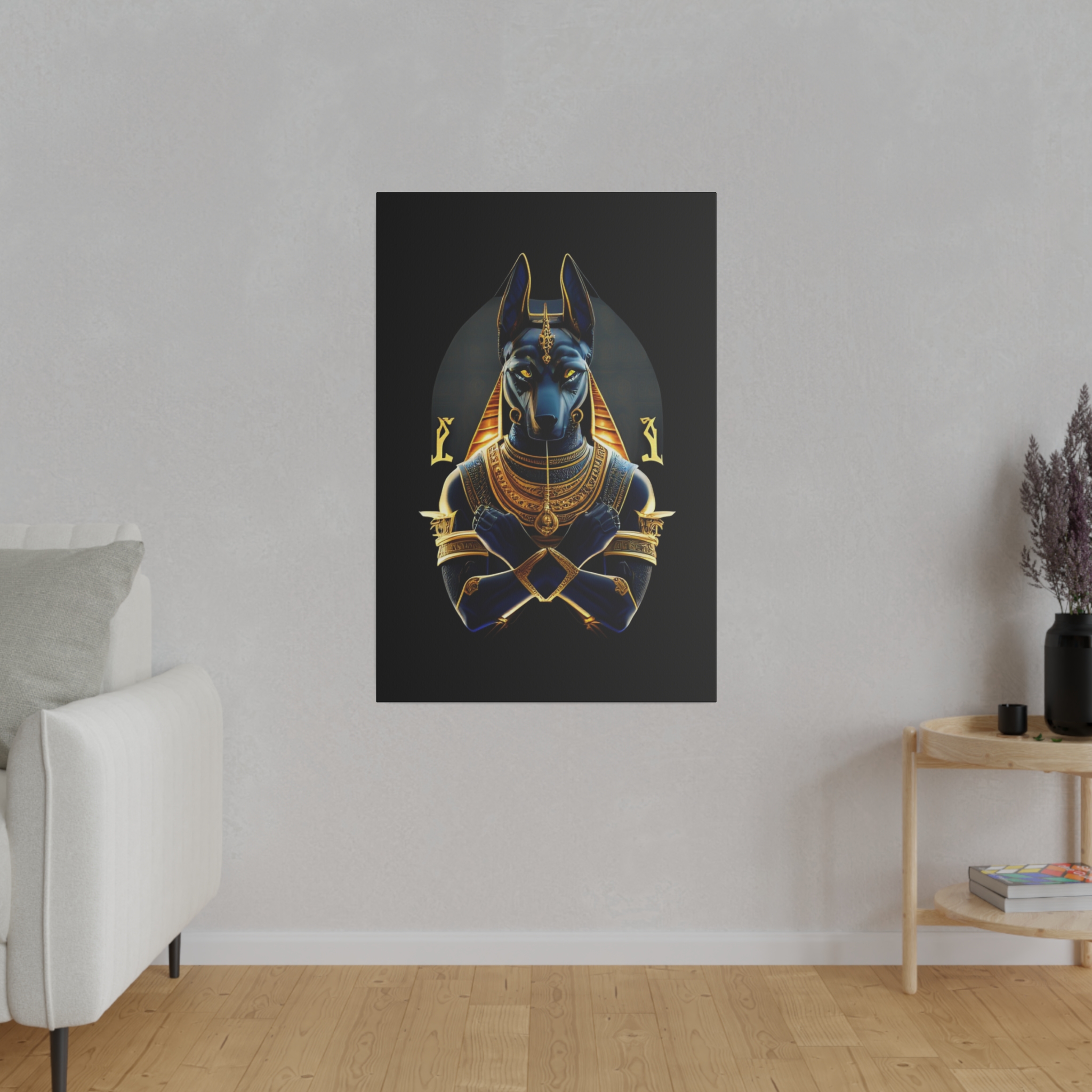 Anubis Black and Gold Matte Canvas, Stretched, 0.75