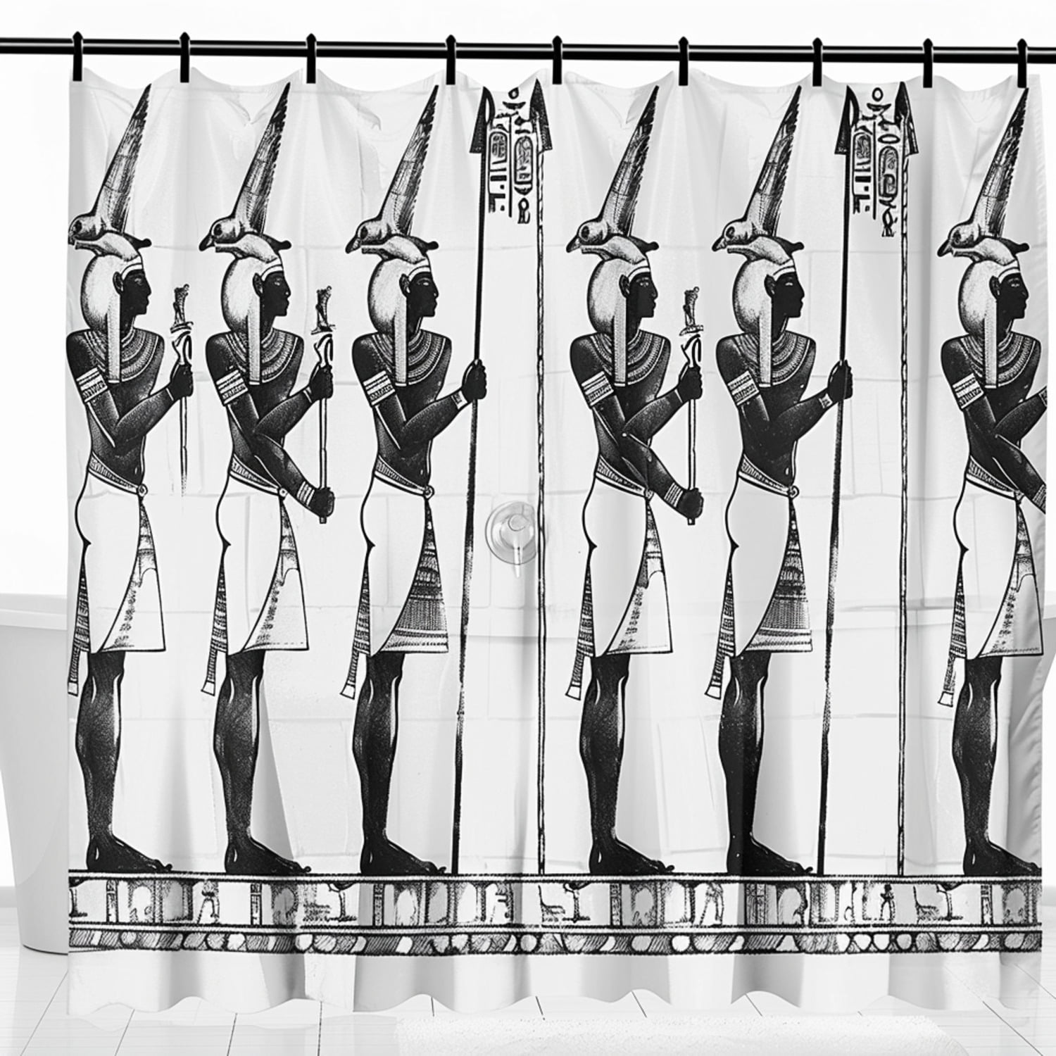 Anubis Egyptian God Black and White Sketch Style Shower Curtain with