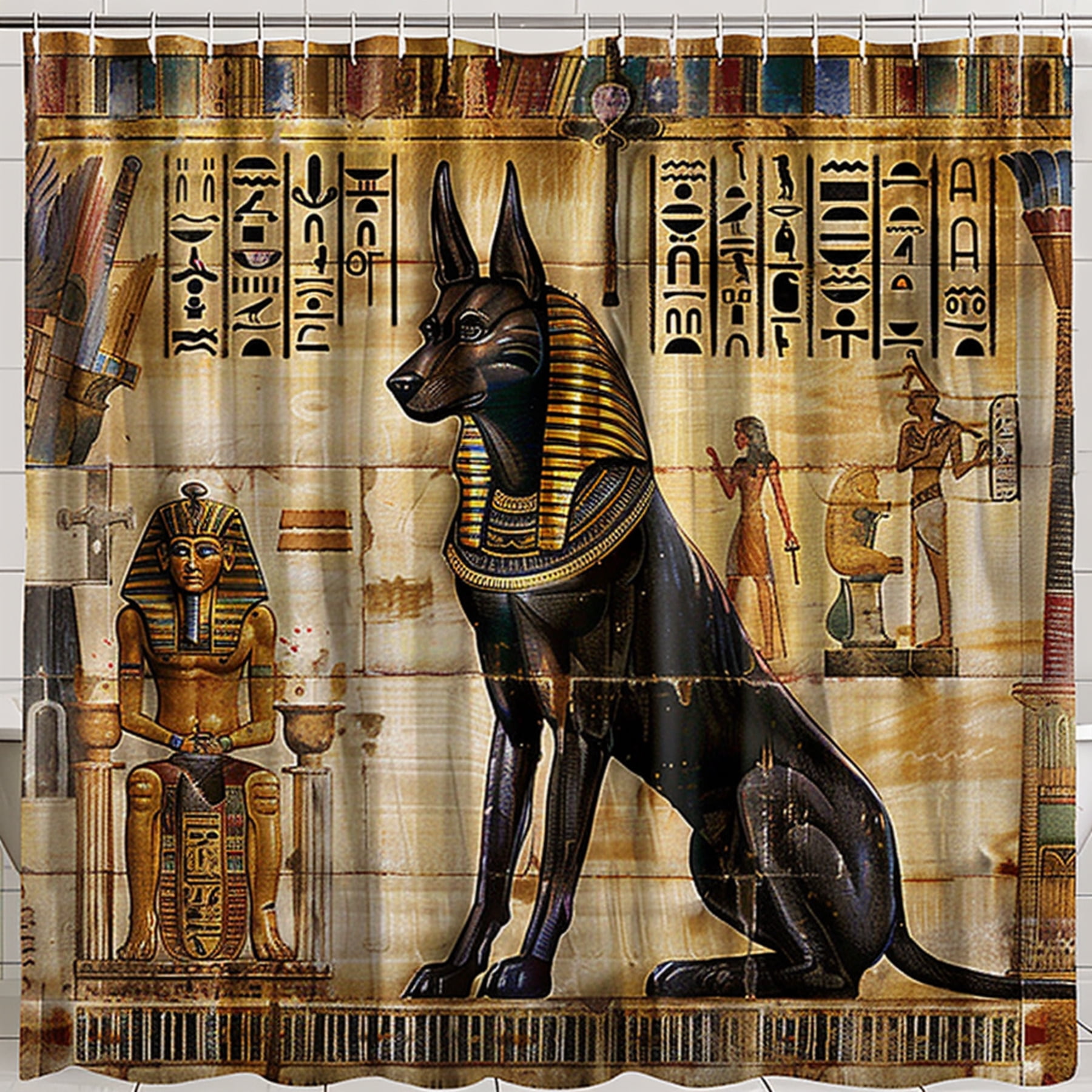 Anubis Egyptian Style Bathroom Curtain with Oil Painting Effect and