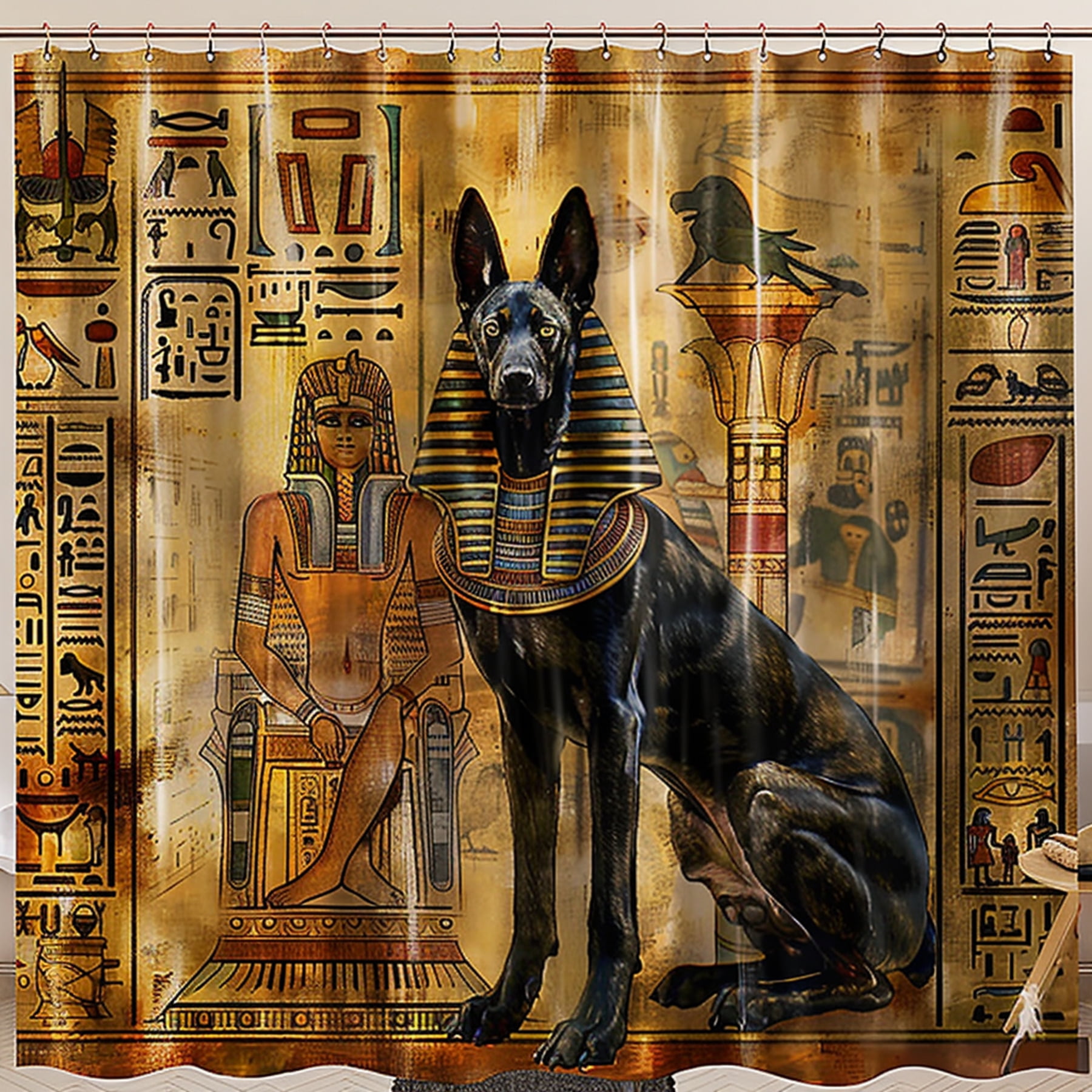 Anubis Egyptian Style Bathroom Curtain with Oil Painting Effect