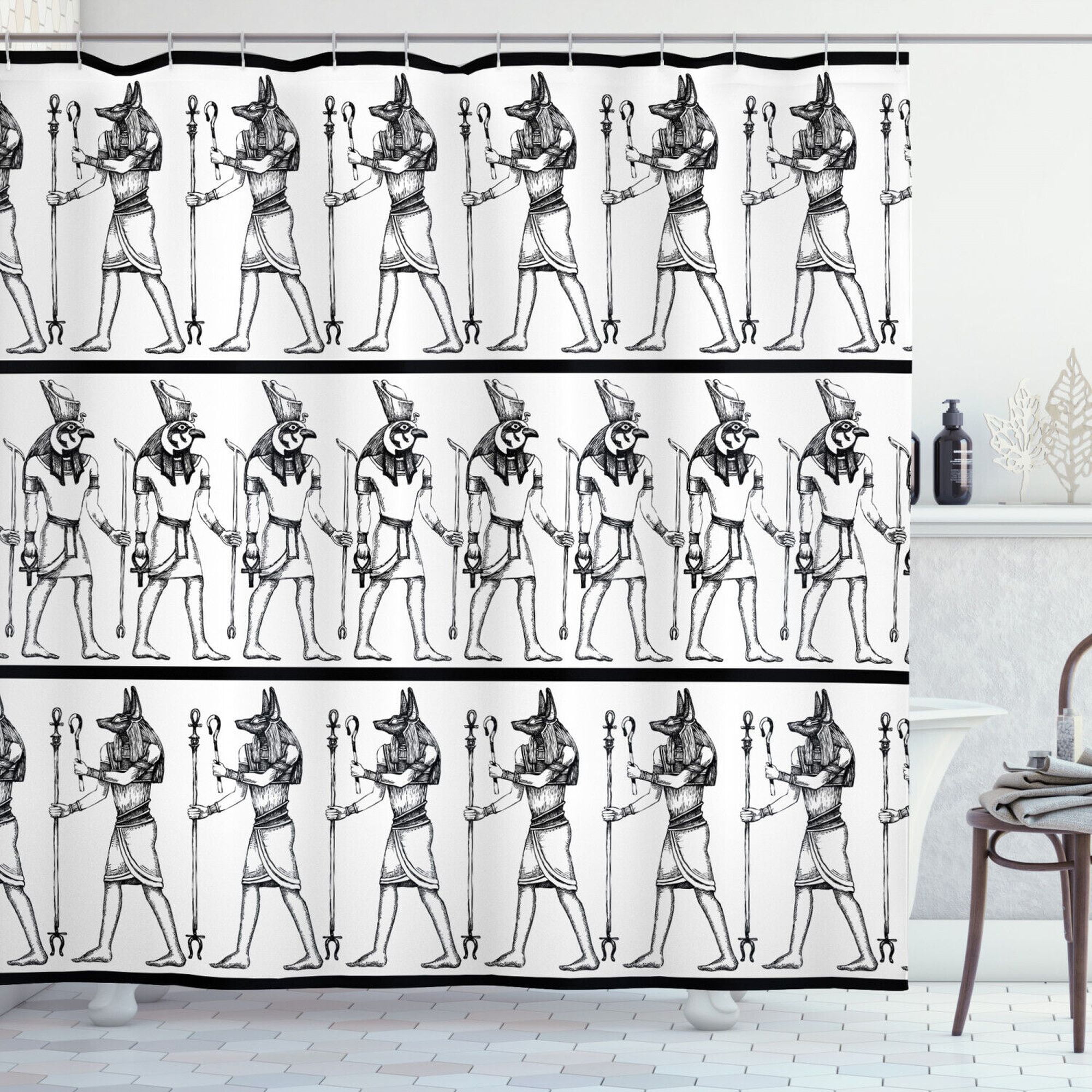 Anubis Hieroglyphics Shower Curtain EgyptianThemed Bathroom Decor