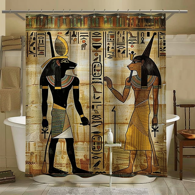 Anubis and Mummy Egyptian Style Shower Curtain Beige/Gold Bathroom