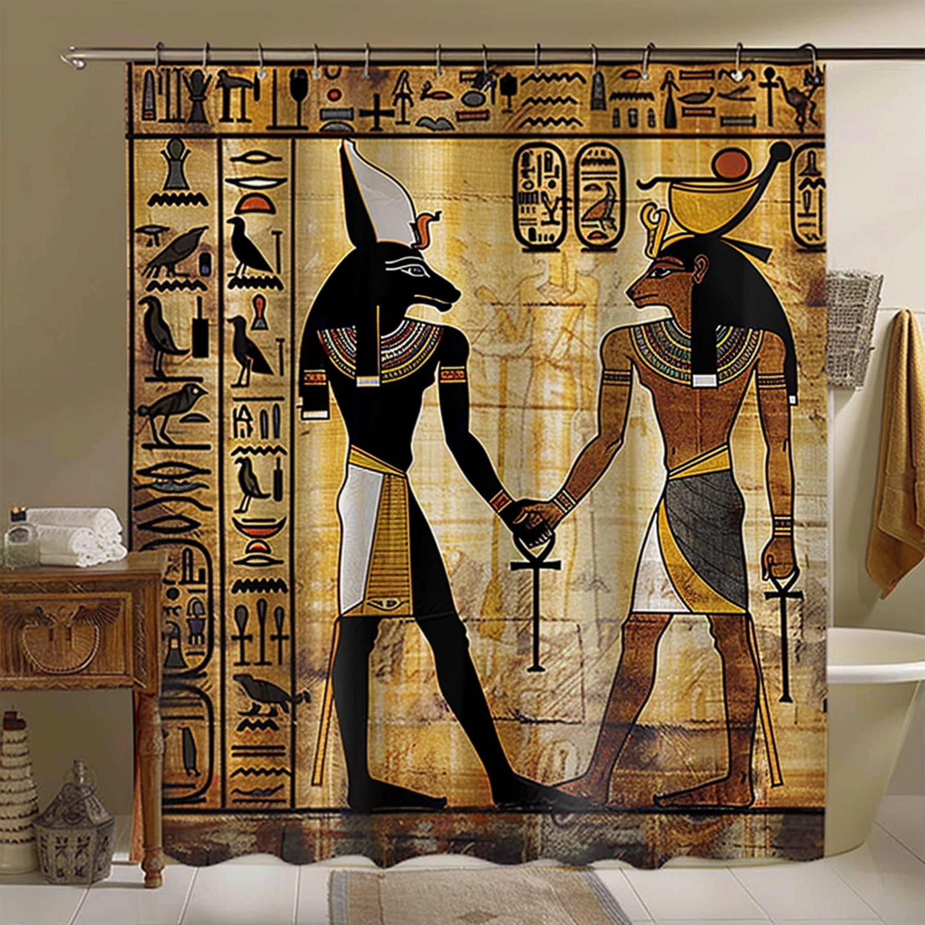 Anubis and Pharaoh Egyptian Style Shower Curtain Ancient Egypt Bathroom