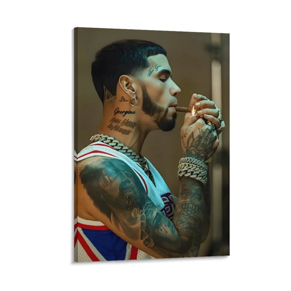 Anuel AA RAPPER Black And White Poster Canvas Art Poster and Wall Art Picture Print Modern Family bedroom Decor Posters 12x18inch(30x45cm)
