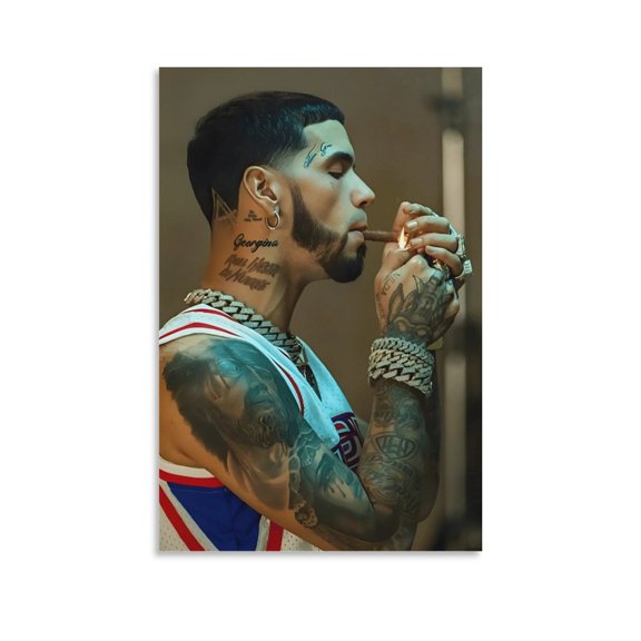 Anuel AA RAPPER Black And White Poster Poster Decorative Painting Canvas Wall Art Living Room Posters Bedroom Painting 24x36inch(60x90cm)