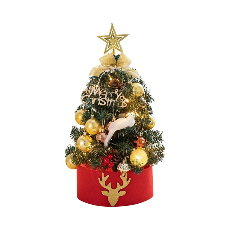 AnuirheiH 17.7Inch Tabletop Christmas Decorations Mini Christmas  Tree,Tabletop Artificial Christmas Tree with 20 LED Lights,Star  Treetop,PineCones and
