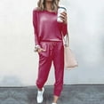 thumbnail image 1 of AnuirheiH 2 piece Women Jogger Set , Solid Color Crew Neck Sweatshirts Women Long Sleeve Irregular Pullover Top/Shirt Comfy Set Womens Activewear Sets, 1 of 5