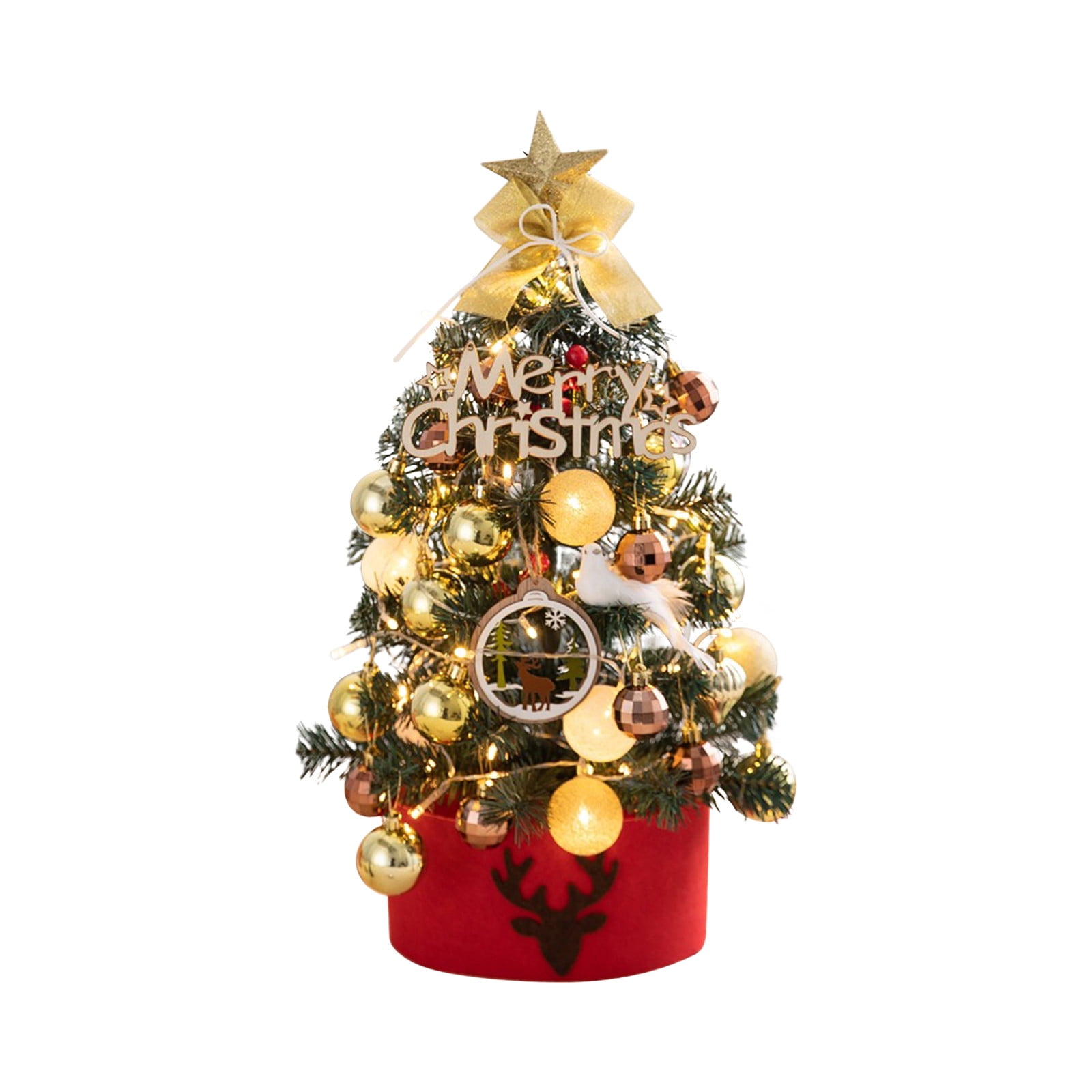 Sliner 20 Inch Mini Christmas Tree with 17 Lights and 21 Ornaments  Artificial Small Tabletop Christmas Tree Decor with Christmas Balls Star  Treetop