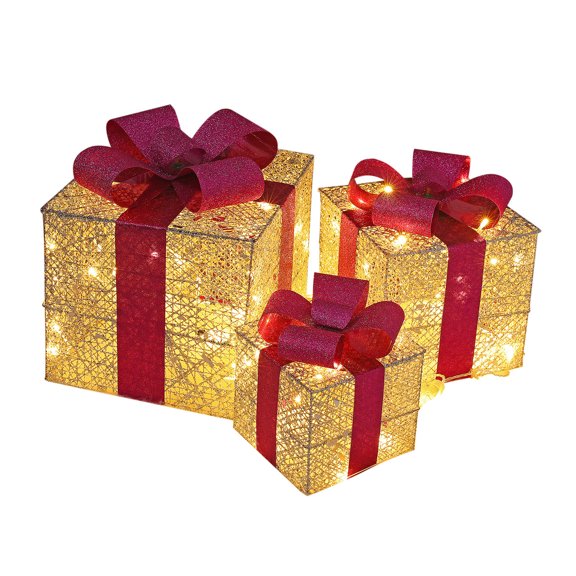 AnuirheiH 3 Pcs Christmas Lighted Gift Boxes Christmas Decorations,Clear Lighted Present Boxes Party Favors, Christmas Home Gift Box Decorations