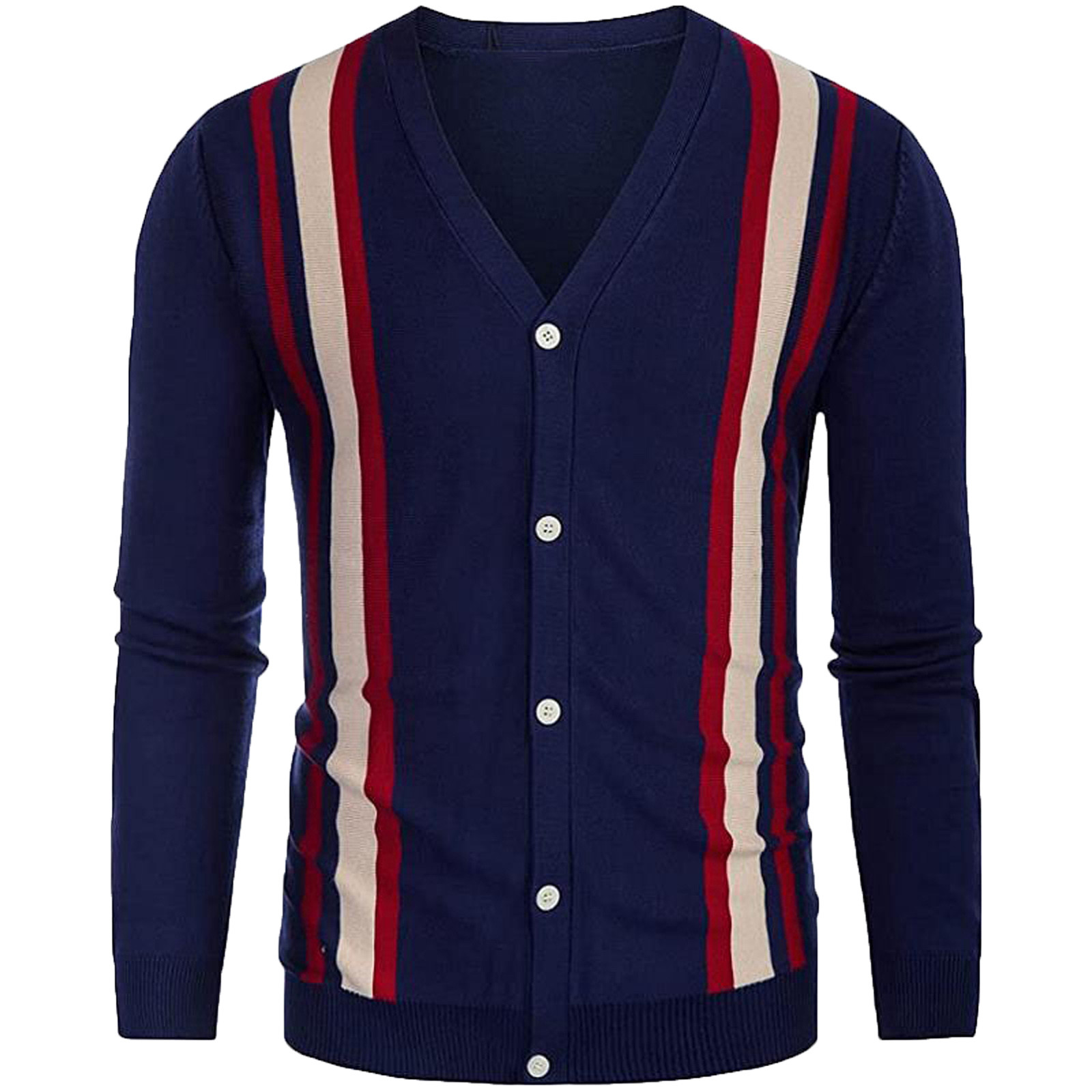 AnuirheiH Button Down Cardigan Sweaters for Men Long Sleeve V Neck Slim Fit Knitted Formal Sweaters Winter Color Block Outwear Pullover Tops Navy Walmart
