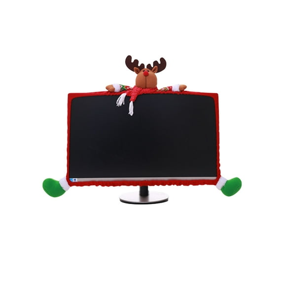 AnuirheiH Christmas Computer Monitor Cover,Elastic Xmas Decorations Reindeer Computer Monitor Border Cover,Elastic Laptop Computer Cover for Xmas Home Office Decor and New Year Gift Ideas