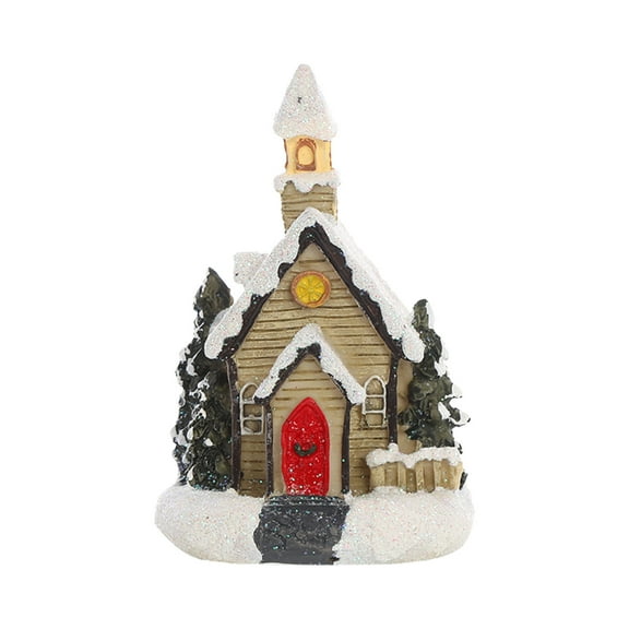 AnuirheiH Christmas Decorations Resin Christmas Village Houses Town with Warm White LED Light Battery Operated Christmas Ornamnet,Christmas Village Tabletop Decorations Sets
