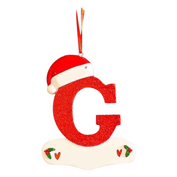 AnuirheiH Christmas Initial with Red Hat Christmas Tree Ornaments Personalized DIY Christmas 26 Letters Ornaments Whimsical Christmas Decoration Xmas Tree Hanging Decor 2 PC (Z)