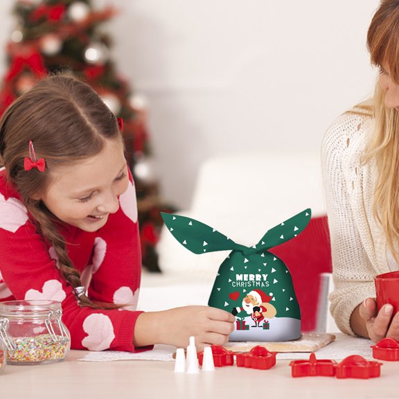 AnuirheiH Christmas Present Bags Candy Bags Drawstring Bags Snowman Snowflake Santa Small Sack Small Reusable Burlap Favor Bags for Candy Wrapper Birthday Christmas Party 50Pack 9x5.9Inch