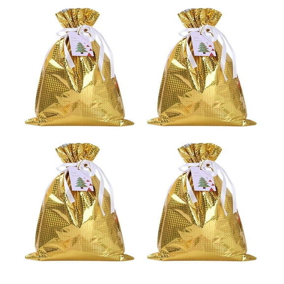 AnuirheiH Christmas Present Bags Candy Bags Drawstring Bags Snowman Snowflake Santa Small Sack Small Reusable Burlap Favor Bags for Candy Wrapper Birthday Christmas Party 4Pcs 9.45x12.6Inch