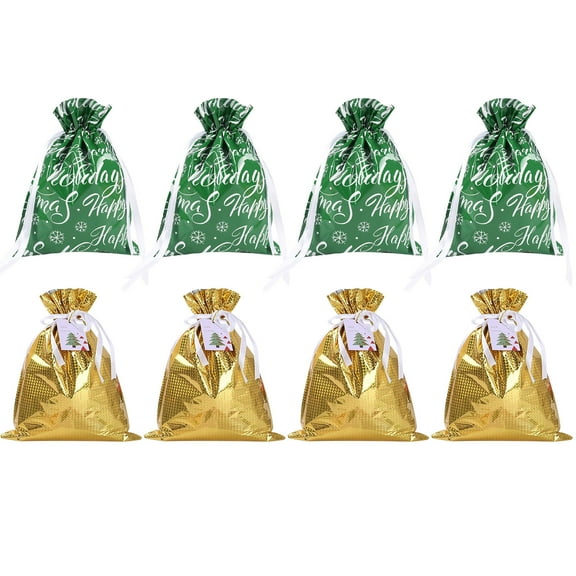 AnuirheiH Christmas Present Bags Candy Bags Drawstring Bags Snowman Snowflake Santa Small Sack Small Reusable Burlap Favor Bags for Candy Wrapper Birthday Christmas Party 8Pcs 9.45x12.6Inch