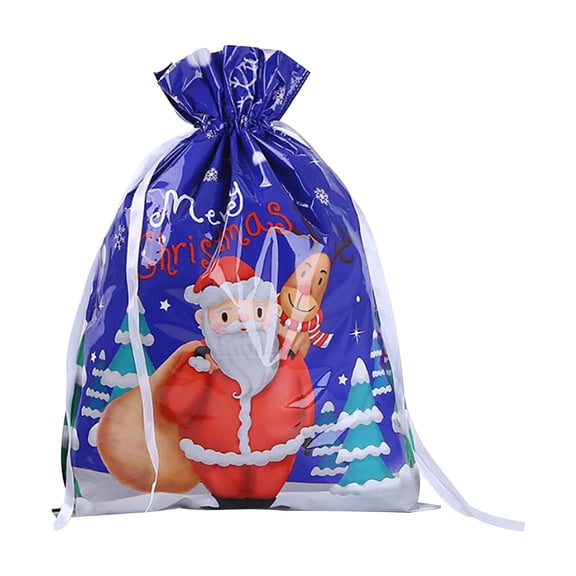 AnuirheiH Christmas Present Bags Drawstring Bags Snowman Snowflake Elk Santa Small Sack Small Reusable Burlap Favor Bags for Candy Wrapper Birthday Christmas Party 5Pack 20x15Inch