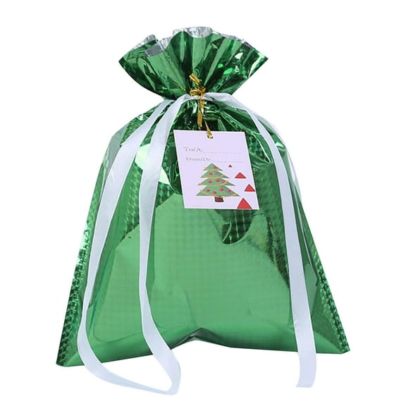 AnuirheiH Christmas Present Bags Drawstring Bags Snowman Snowflake Elk Santa Small Sack Small Reusable Burlap Favor Bags for Candy Wrapper Birthday Christmas Party 5Pack 12.6x9.5Inch