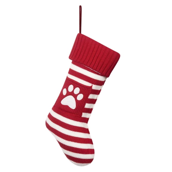 AnuirheiH Christmas Stockings Pendant Dog Paw Pattern Hanging Stockings Candy Bag Red White Christmas Decorations Gift Bag Hanging Ornament for Xmas Holiday Party Pet Home