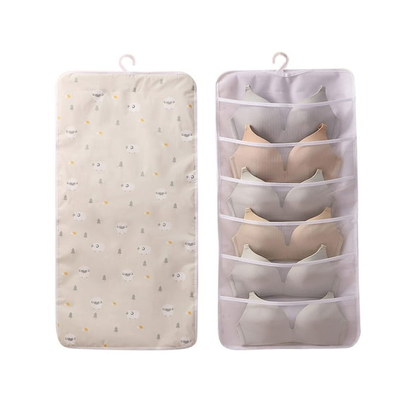 AnuirheiH Closet Hanging Organizer with Mesh Pockets & Rotating Metal Hanger,Wall Shelf Wardrobe Storage Bags,Non-woven Space Saver Bag for Bra Underwear Underpants Socks(6 Pocket)