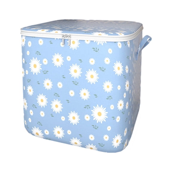 AnuirheiH Clothes Storage Bag, Wardrobe Sorting Storage Box Portable Storage Bins with Lids for Winter Indoor Blankets, Bedding 25L, Blue