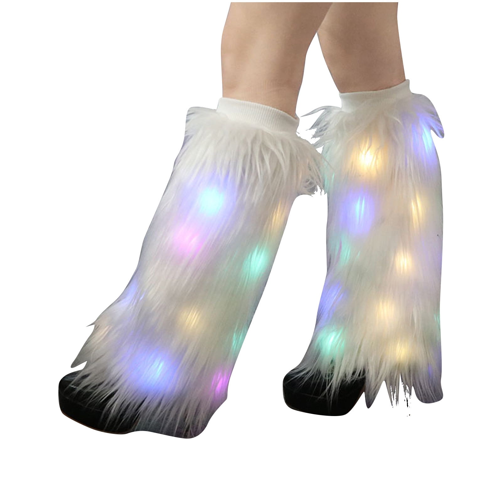AnuirheiH LED Light Up Leg Warmers,Fur Leg Warmers for Women Neon Rave