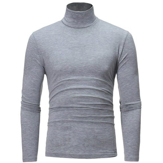 AnuirheiH Men's Cotton Long Sleeve Shirts 2023 Fall Solid Turtleneck Casual Pullover T-shirt Basic Shirt,Gray,S