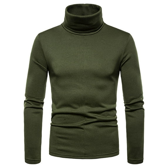 Utoimkio Men's Fleece Lined Long Sleeve Shirts 2025Fall Solid Turtleneck Casual Pullover Warm T-shirt Basic Shirt,Army Green,S