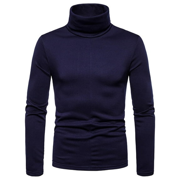 Utoimkio Men's Fleece Lined Long Sleeve Shirts 2025Fall Solid Turtleneck Casual Pullover Warm T-shirt Basic Shirt,Navy,S