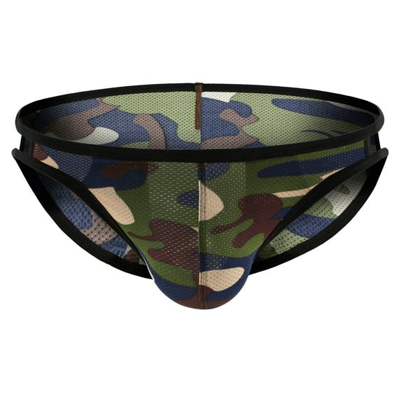 AnuirheiH Men's Lingerie Trousers Camouflage Low Waist Breathable Cut Out Mesh Briefs