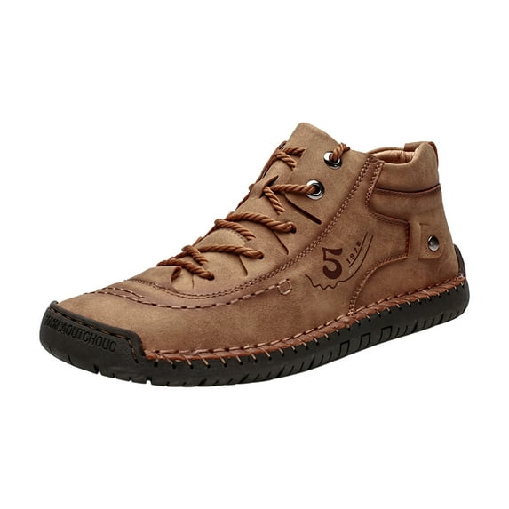 AnuirheiH Men's Shoes High-top Boots Outdoor Men's Casual Solid Color Shoes Slim Leather Shoes
