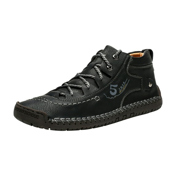 AnuirheiH Men's Shoes High-top Boots Outdoor Men's Casual Solid Color Shoes Slim Leather Shoes