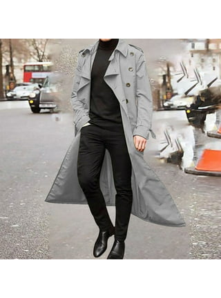 Blzjd Men's Autumn And Winter Long Trench Coat Double Breasted Coats Belt  Loose Jacket