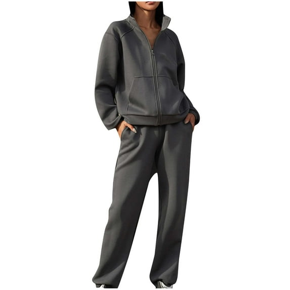 AnuirheiH Oversized Zip up Hoodie for Women, Long Sleeve Sweatshirt and Oversized Sweatpants Set Wide Leg Pants Casual Sports 2024 Trendy Clothes
