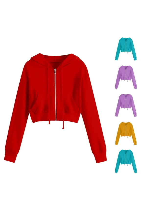 AnuirheiH Plain Sweatshirts Long Sleeve Crop Tops Sweater Lightweight Zip Up Hoodie XL L XXL M S Hooded Drawstring Jacket for Women(Dark Red)
