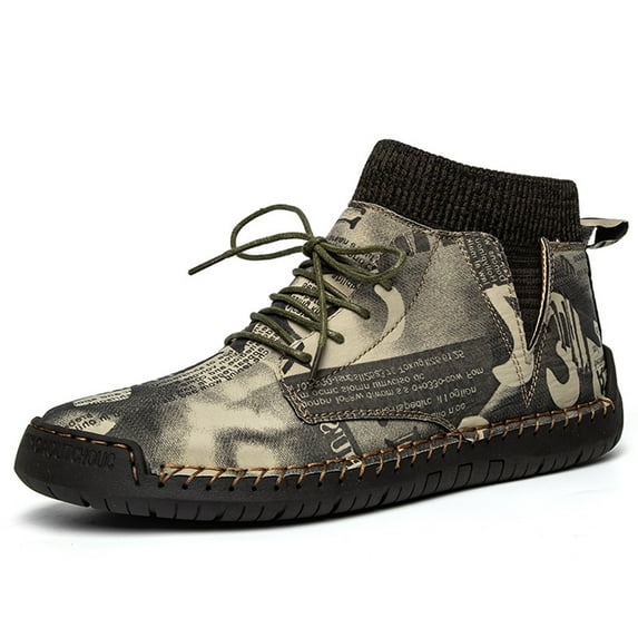 AnuirheiH Plus Size Mens Ankle Boots Outdoor Shoes Casual Camo Shoes Plush Warmth Men's Winter Shoes