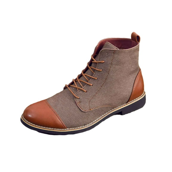 AnuirheiH Pointed Toe Boots for Men's New Casual Lace-up Mid Calf Men's Boots
