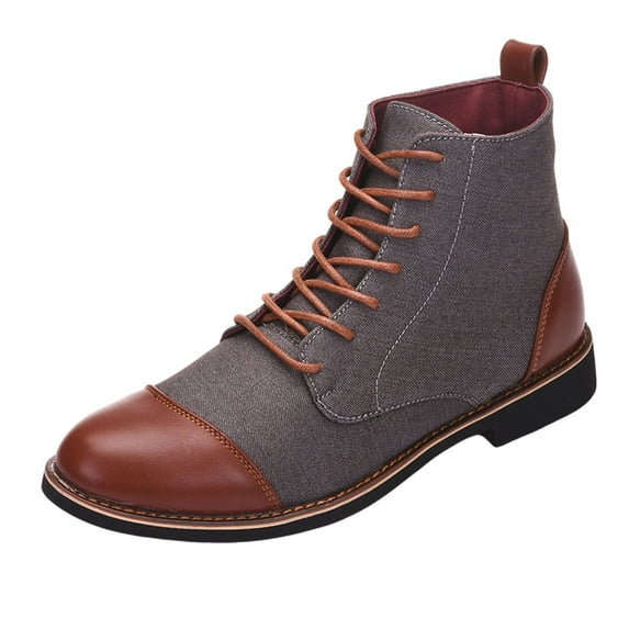 AnuirheiH Pointed Toe Boots for Men's New Casual Lace-up Mid Calf Men's Boots Sale Clearance