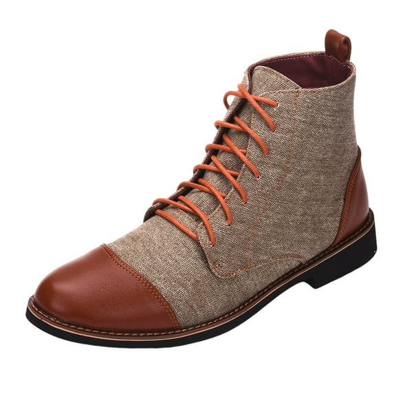 AnuirheiH Pointed Toe Boots for Men's New Casual Lace-up Mid Calf Men's Boots Sale on Clearance