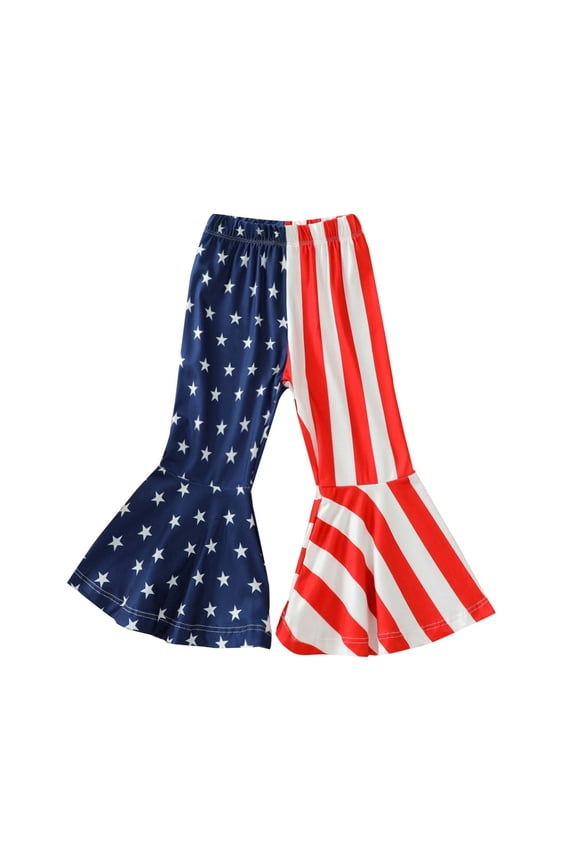 Toddler Kid Baby Girls Outfits American Flag Print Flared Pants Summer Clothes 1-6Year