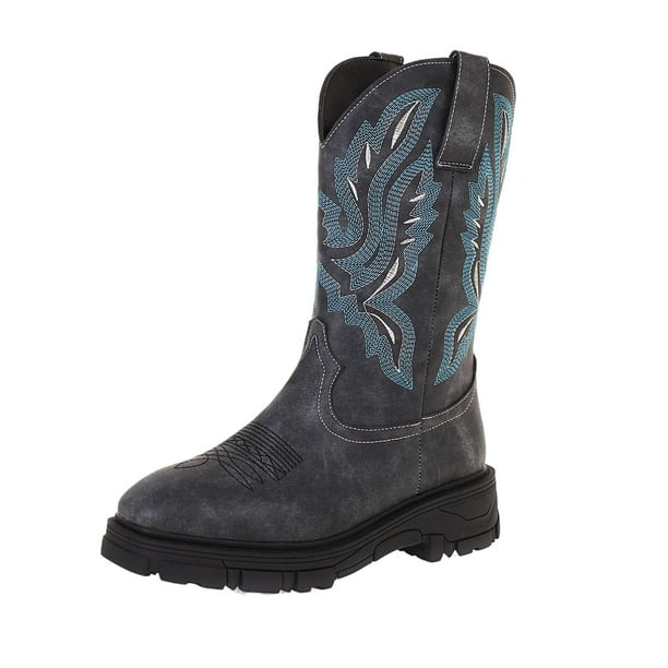 AnuirheiH Vintage Boots Embroidered Leather Boots Men s Retro Round Toe Boots Sale Clearance