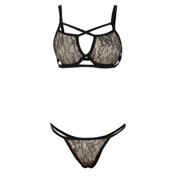 AnuirheiH Women Lingerie Corset Lace Free Wire Racy Muslin Sleepwear Underwear Tops+Briefs