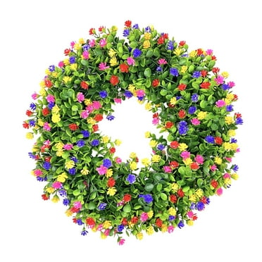 Anuirheih 13Inch Green Wreath, Spring Summer Wreath with Colorful Daisy, Ferns, Leaves, Wreath for Front Door, Wall, Windows, Indoor Outdoor Festival Home Decor