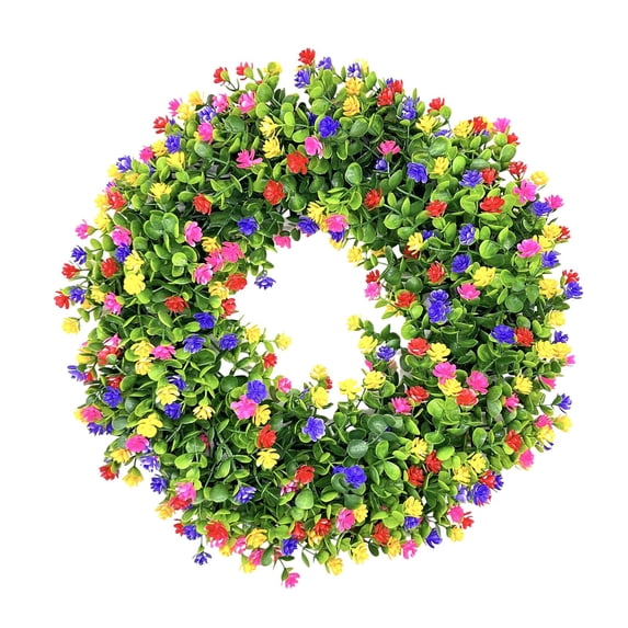 Anuirheih 15Inch Green Wreath, Spring Summer Wreath with Colorful Daisy, Ferns, Leaves, Wreath for Front Door, Wall, Windows, Indoor Outdoor Festival Home Decor