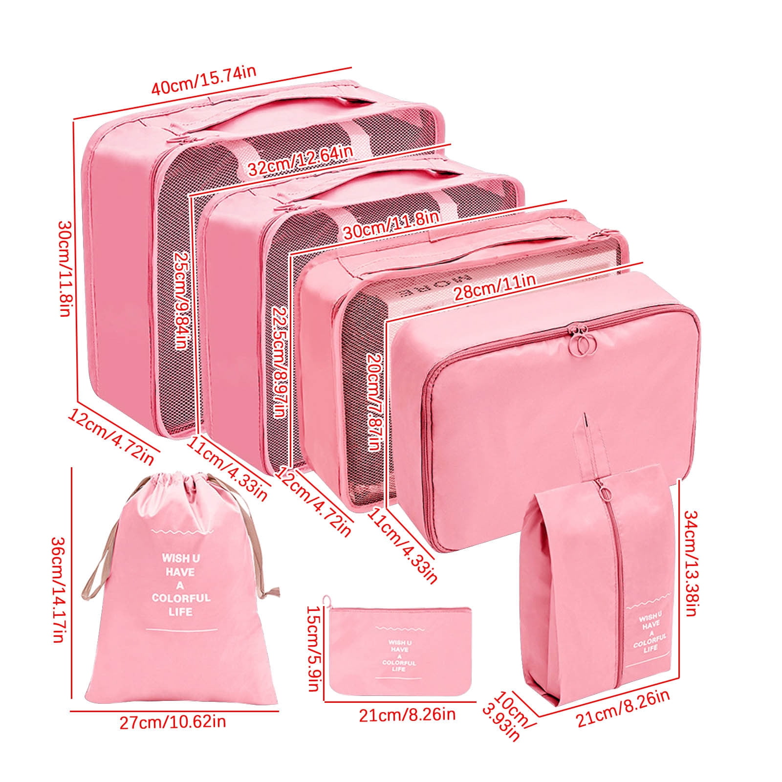 Anuirheih 7Pcs Storage Bag Set, Suitcase Organizer Packing Cubes for  Travel, Luggage Organizer Bags for Clothing Shoes Underwear(Multi size,  Light-Pink) - Walmart.com, image size:1600x1600