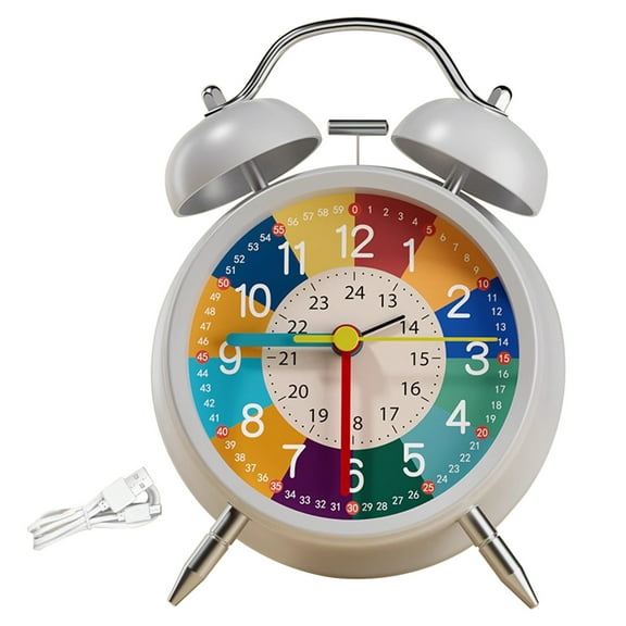 Anuirheih Alarm Clock for Kids, Colorful Battery Operated Alarm Clocks for Bedrooms, No Ticking, Children's Quartz Alarm Clock(White)