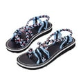 thumbnail image 1 of Anuirheih Beach Shoes Women, Flat Clip Toe Casual Lace Sandals Women Summer Comfortable Walking Woven Cloth Sandal Boho Shoes Outdoor(Blue), 1 of 8