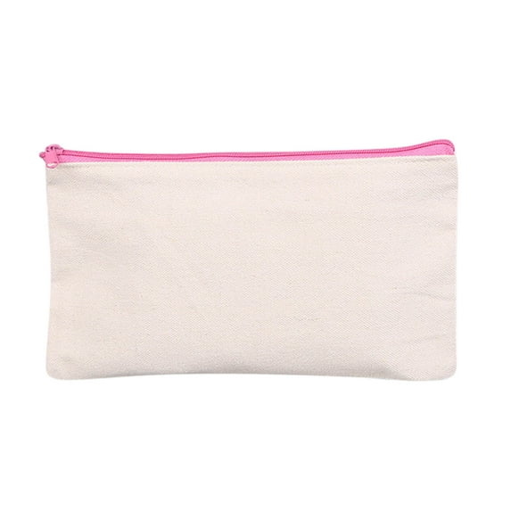 Anuirheih Blank Canvas Zipper Pouch for DIY Craft, Pencil Case Makeup Bags with Colored Zipper Cosmetic Bag Travel Bags(L,Pink）