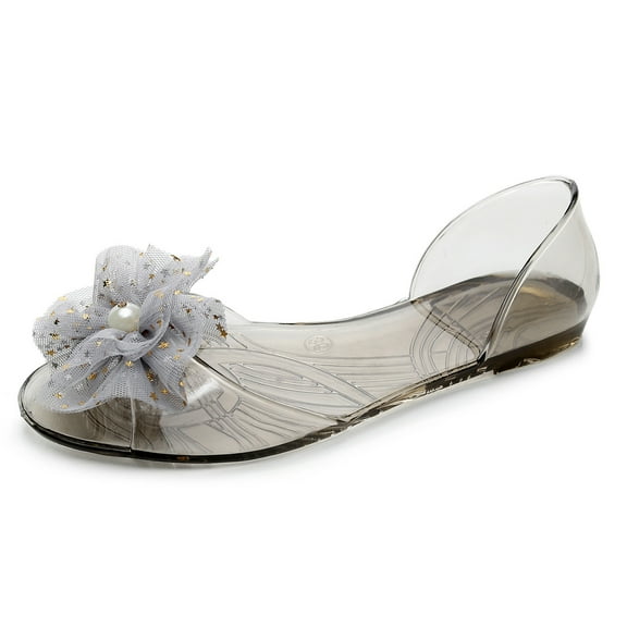 Anuirheih Clear Shoes for Women, Summer Closed Toe Flat Sandals Jelly Sandals for Women Beach Shoes Women for Bathroom outdoor Indoor(Gray）