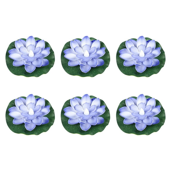 Anuirheih 6Pcs Waterproof Floating Flower Light, Battery Operated Water Sense Light Warm White Pool Flower Lamp for Wedding, Garden Decoration(Blue)